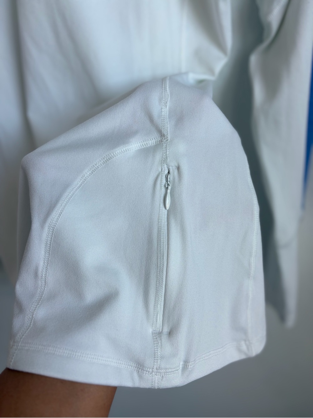 White Brooks Small Half-Zip Pullover with Blue Sleeve Stripes - Picture 5 of 7